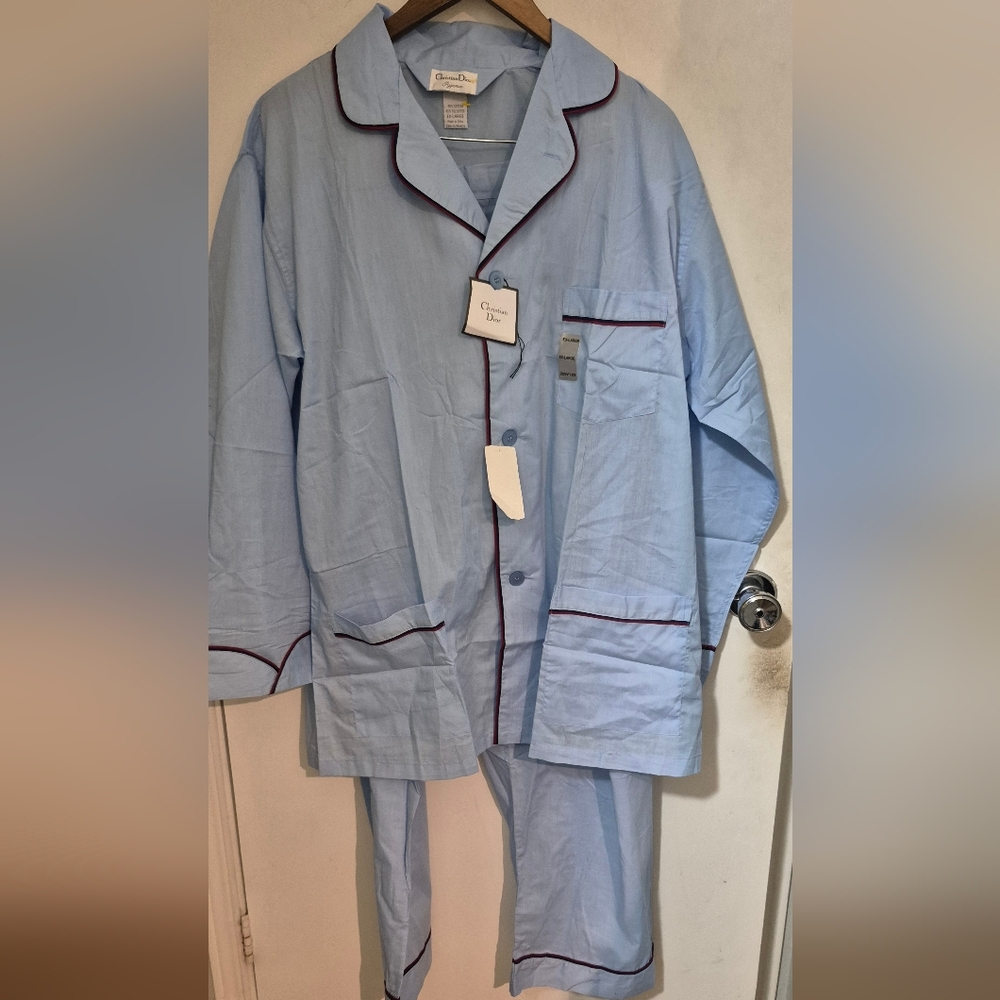 Men's Light Blue Pajama Set with Maroon Trim